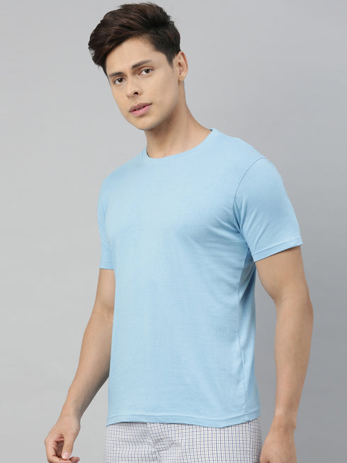 Sky Blue solid Crew Neck T-shirt